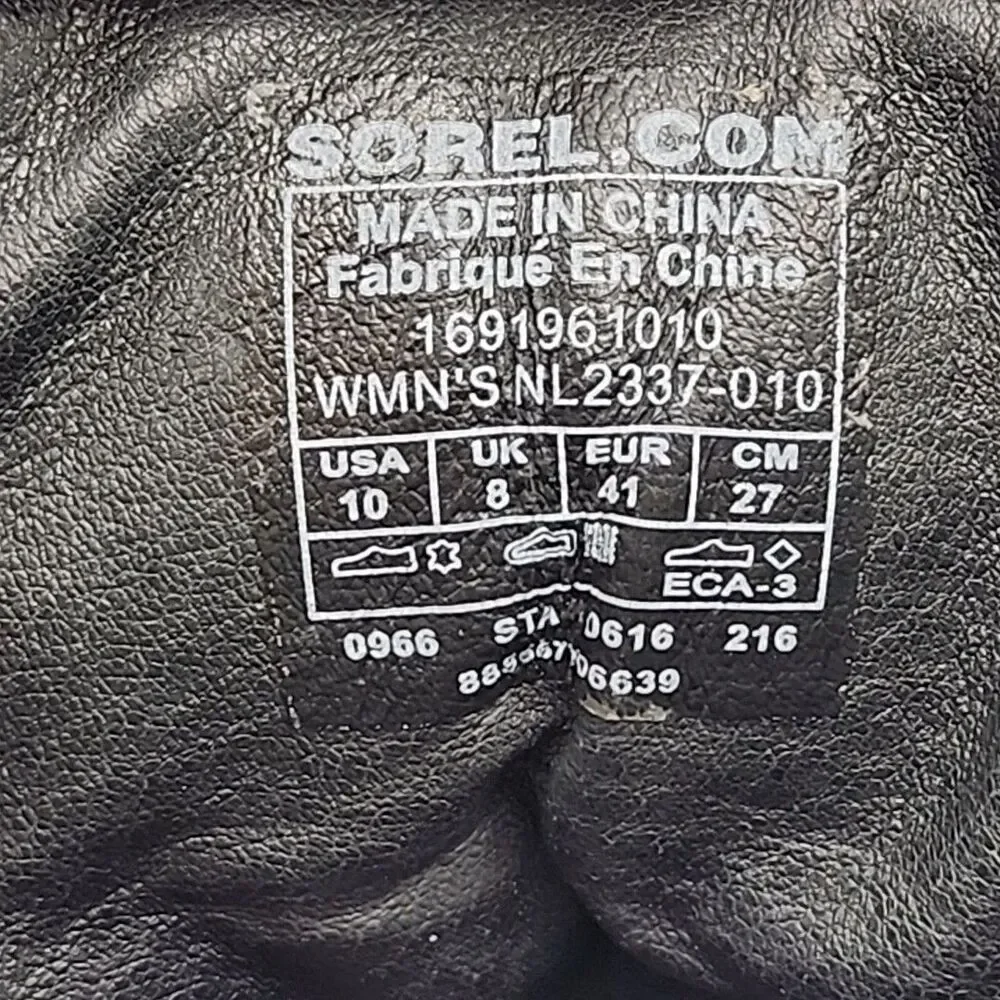 Sorel Boots Winter Snow Women Sz 10 Black Leather 2.5